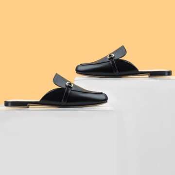 MUSSHOE Mules for Women Flats Comfortable Slip on Women Mules Backless Loafers,Black pu 8