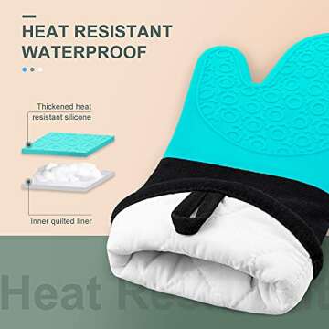 Sungwoo Extra Long Silicone Oven Mitts – Heat Resistant Oven Gloves with Quilted Liner Non-Slip Te...