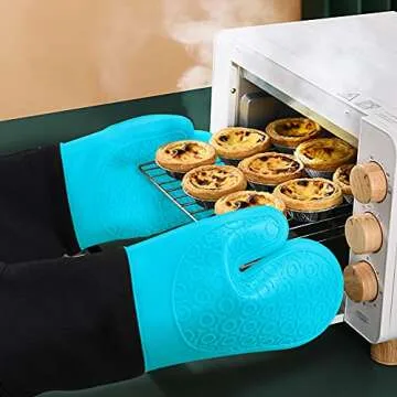 Sungwoo Extra Long Silicone Oven Mitts - Heat Resistant Grilling Gloves