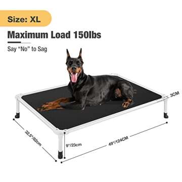 Veehoo Chew Proof Elevated Dog Bed - Cooling Raised Pet Cot - Silver Aluminum Frame and Durable Textilene Mesh Fabric, Unique Designed No-Slip Feet for Indoor or Outdoor Use, Black, X-Large, CWC2003