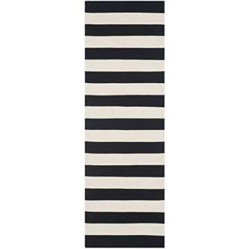 SAFAVIEH Montauk Collection Runner Rug - 2'3" x 7', Black & Ivory, Handmade Flat Weave Boho Farmhous...