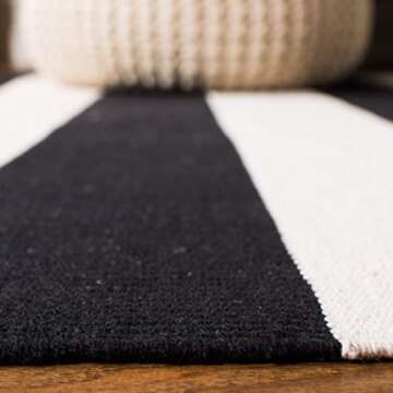 SAFAVIEH Montauk Collection Runner Rug - 2'3" x 7', Black & Ivory, Handmade Flat Weave Boho Farmhouse Cotton Stripe, Ideal for High Traffic Areas in Living Room, Bedroom (MTK712D)