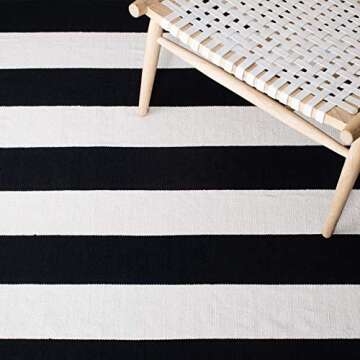 SAFAVIEH Montauk Collection Runner Rug - 2'3" x 7', Black & Ivory, Handmade Flat Weave Boho Farmhouse Cotton Stripe, Ideal for High Traffic Areas in Living Room, Bedroom (MTK712D)