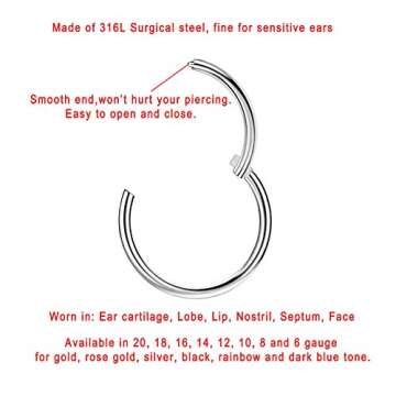 FANSING Small Nose Rings 6mm Cartilage Earring 20g 20 Gauge Helix Daith Tragus Earrings Surgical Ste...