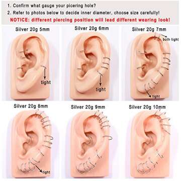 FANSING Small Nose Rings 6mm Cartilage Earring 20g 20 Gauge Helix Daith Tragus Earrings Surgical Steel Nose Hoop Hinged