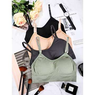 Geyoga 4 Pieces Neck Bralettes Wireless Cami Bra Tank Top Sports Bra for Women Girls(Small,Black, Green, Dark Grey, Pink)
