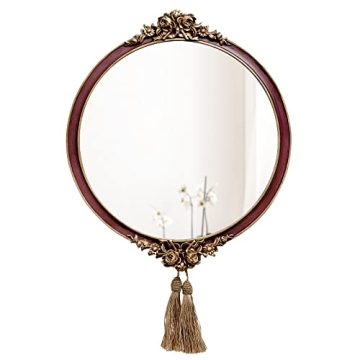 AELS Vintage Wall Mirror, 15.7" x 10.4" Decorative Ornate Oval (Round with Tassel) for Wall Decor, L...