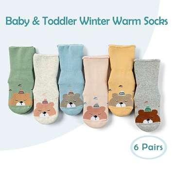 Baby Non Slip Socks Baby Boys Winter Warm Socks with Grips for Baby Girls Terry Socks Bears 12-24 Mo...