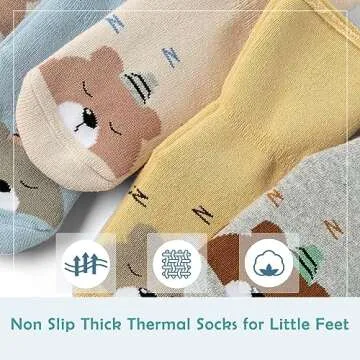 Baby Non Slip Socks Baby Boys Winter Warm Socks with Grips for Baby Girls Terry Socks Bears 12-24 Months