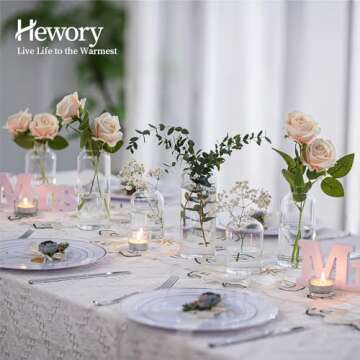 Hewory Glass Clear Modern Vase, Set of 6 - Small Bud Vases for Flowers, Elegant Home Decor Floral Ar...