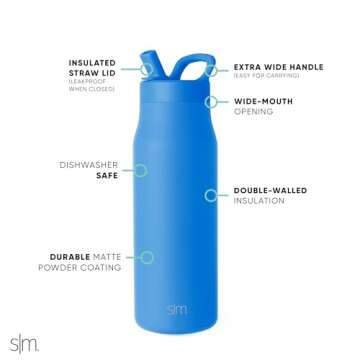 Simple Modern Water Bottle with Straw lid | Insulated Stainless Steel Thermos | Reusable Travel Water Bottles for Gym & Sports | Leak Proof & BPA Free | Mesa Collection | 34oz, Supersonic Blue