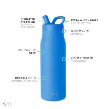 Simple Modern Water Bottle with Straw lid | Insulated Stainless Steel Thermos | Reusable Travel Water Bottles for Gym & Sports | Leak Proof & BPA Free | Mesa Collection | 34oz, Supersonic Blue