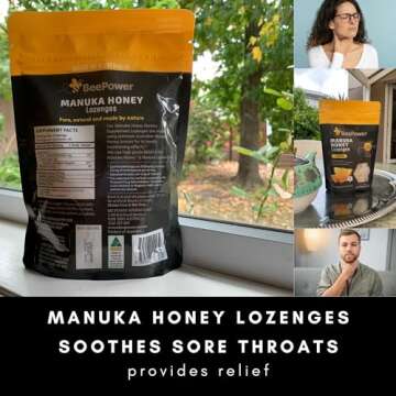 BeePower Manuka Honey Lozenges | MGO 500+ Honey Cough Drops For Soothing Dry, Sore Throat | Contains...