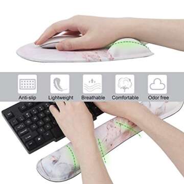 iLeadon Keyboard Wrist Rest and Mouse Pad with Wrist Support Gel Set, Ergonomic Mouse Pad with Non Slip Rubber Base, Soft Memory Foam for Home Office Easy Working Typing Pain Relief, Colorful Marble