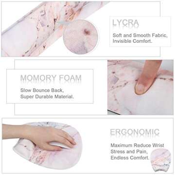 iLeadon Keyboard Wrist Rest and Mouse Pad with Wrist Support Gel Set, Ergonomic Mouse Pad with Non Slip Rubber Base, Soft Memory Foam for Home Office Easy Working Typing Pain Relief, Colorful Marble