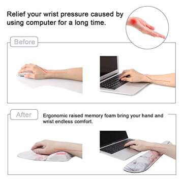 iLeadon Keyboard Wrist Rest and Mouse Pad with Wrist Support Gel Set, Ergonomic Mouse Pad with Non Slip Rubber Base, Soft Memory Foam for Home Office Easy Working Typing Pain Relief, Colorful Marble