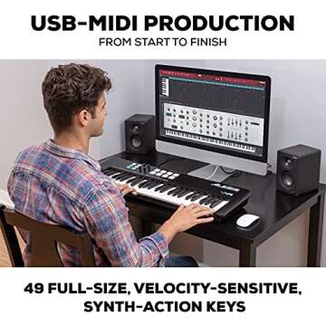 Alesis V49 MKII USB MIDI Keyboard Controller - 49 Full-Size Keys, 8 Pads, Arpeggiator, and Complete ...