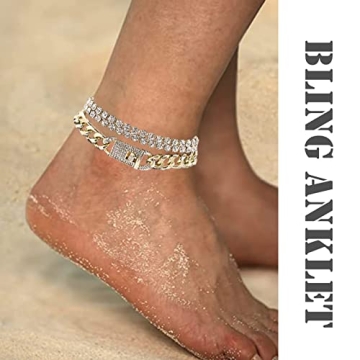 Impurain Bling Tennis Anklet - Layered Gold Jewelry