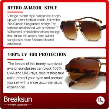 Breaksun Retro Aviator Sunglasses for Women Men Trendy Classic 70s Square Aviator Sun Glasses Vintage Shades (Tortoise Clear Brown/Brown gradient)