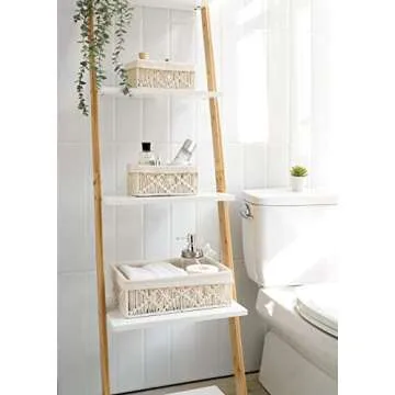 Mkono Macrame Storage Baskets Decor with Removable Cloth Liner Boho Storage Bins Handmade Woven Decorative Countertop Shelf Cabinet Organizer for Bedroom Nursery Living Room, Set of 3