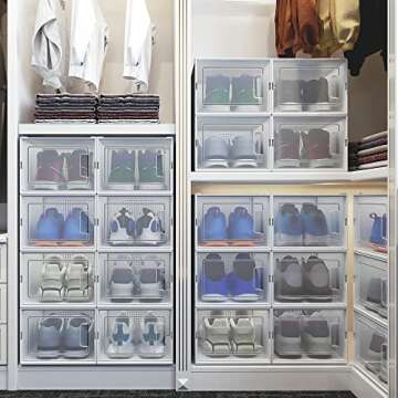 YITAHOME XL 24 Pack Shoe Boxes Fit Up to US Size 15, Plastic Shoe Organizer for Closet, Stackable Shoe Containers Drawers, Shoe Storage Bins (XL, White)