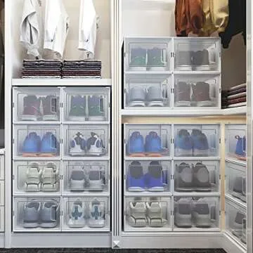 YITAHOME XL 24 Pack Shoe Boxes Fit Up to US Size 15, Plastic Shoe Organizer for Closet, Stackable Shoe Containers Drawers, Shoe Storage Bins (XL, White)