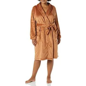 Amazon Essentials Women's Mid-Length Plush Robe (Available in Plus Size), Brown, X-Small