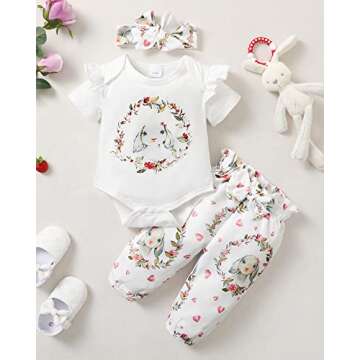 OLLUISNEO Newborn Baby Girl Clothes Infant Outfits Short Sleeve Romper Leopard Pant Set Summer Baby ...