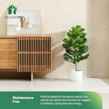 CROSOFMI Artificial Mini Fiddle Leaf Fig Tree 37Inch Fake Ficus Lyrata Plant with 32 Leaves Faux Plants in Pot for Indoor House Home Office Modern Decoration Perfect Housewarming Gift