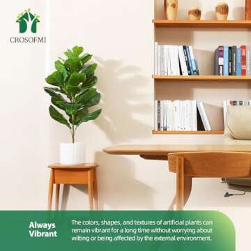 CROSOFMI Artificial Mini Fiddle Leaf Fig Tree 37Inch Fake Ficus Lyrata Plant with 32 Leaves Faux Plants in Pot for Indoor House Home Office Modern Decoration Perfect Housewarming Gift