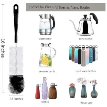 ALINK 8-Pack Bottle Cleaning Brush Set - Long Handle Black Bottle Cleaner for Washing Narrow Wine/Beer Bottles/Thermos/Flask Tumbler/Sport Well/Kettle/Lid Brush, Straw Brush