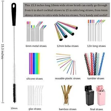 ALINK 8-Pack Bottle Cleaning Brush Set - Long Handle Black Bottle Cleaner for Washing Narrow Wine/Beer Bottles/Thermos/Flask Tumbler/Sport Well/Kettle/Lid Brush, Straw Brush