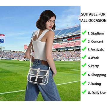 Y&R Direct Clear Saddle Crossbody Bag Gift for Women Clear Purses for Stadium Concert Gameday Magnetic Closure (Ivory)