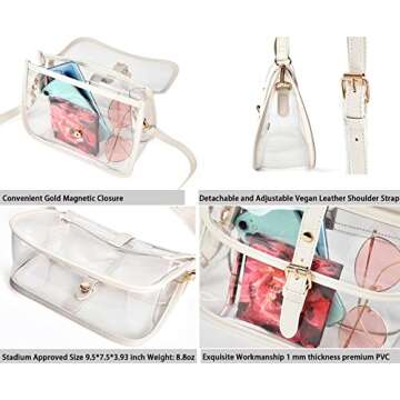 Y&R Direct Clear Saddle Crossbody Bag Gift for Women Clear Purses for Stadium Concert Gameday Magnetic Closure (Ivory)