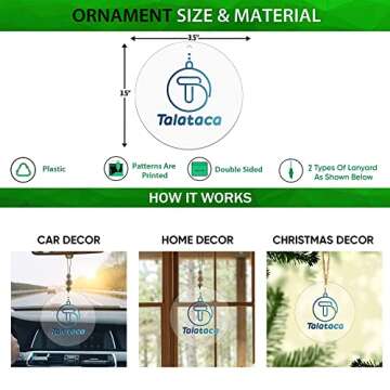 Talataca Pink Daisy 2D Flat Car Ornament & Wood Beads, Happy Smiley Face Beaded Rear View Mirror Accessories, Rearview Hanging Charm, Christmas Tree Decor