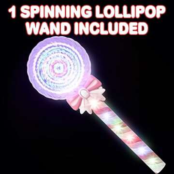 ArtCreativity Light Up Spinning Lollipop Wand, 12 Inch LED Princess Wand for Kids with Batteries Inc...