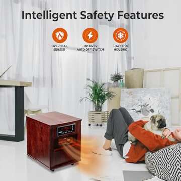 Comfort Zone 20" 1500-watt Premium Infrared Quartz Heater w/Built-In USB Charging Ports & Remote Control, On/Off Timer, Safety Tip-Over switch & Overheat Protection System