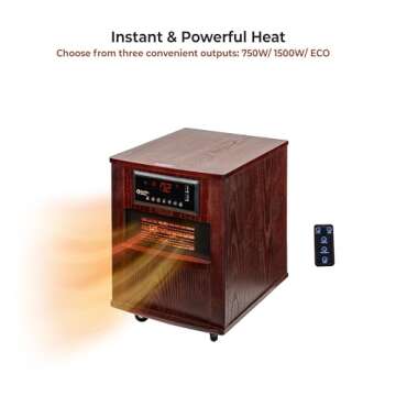 Comfort Zone 20" 1500-watt Premium Infrared Quartz Heater w/Built-In USB Charging Ports & Remote Control, On/Off Timer, Safety Tip-Over switch & Overheat Protection System