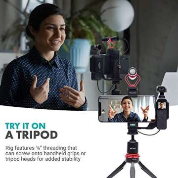 Movo OPR-50 Smartphone Video Rig Compatible with DJI OSMO Pocket 1, 2 - Includes Mount and 2X Shoe Mount for Microphone, Light, and More - Phone Stabilizer for Video Recording