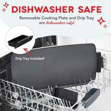 DASH Deluxe Everyday Electric Griddle with Dishwasher Safe Removable Nonstick Cooking Plate for Pancakes, Burgers, Eggs and more, Includes Drip Tray + Recipe Book, 20” x 10.5”, 1500-Watt - Grey