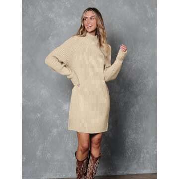 LILLUSORY Mock Neck Sweater Dress - Long Lantern Sleeve Chic Knit for Fall