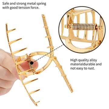 Fuystiulyo 6 Pack Large Metal Hair Accessories for Women - Nonslip Gold Clamps for Thick/Thin Hair, Strong Hold Jaw Styling Accessories (Gold)