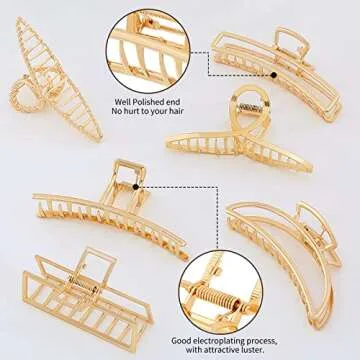 Fuystiulyo 6 Pack Large Metal Hair Accessories for Women - Nonslip Gold Clamps for Thick/Thin Hair, Strong Hold Jaw Styling Accessories (Gold)