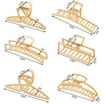 Fuystiulyo 6 Pack Large Metal Hair Accessories for Women - Nonslip Gold Clamps for Thick/Thin Hair, Strong Hold Jaw Styling Accessories (Gold)