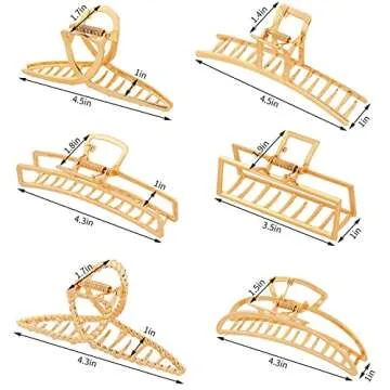 Fuystiulyo 6 Pack Large Metal Hair Accessories for Women - Nonslip Gold Clamps for Thick/Thin Hair, Strong Hold Jaw Styling Accessories (Gold)