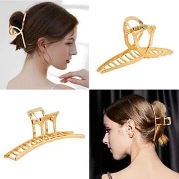 Fuystiulyo 6 Pack Large Metal Hair Accessories for Women - Nonslip Gold Clamps for Thick/Thin Hair, Strong Hold Jaw Styling Accessories (Gold)