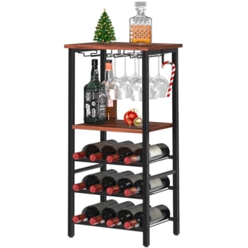 Yoobure Wine Rack Freestanding Floor with Glass Holder Wine Racks for Floor 12 Bottles Wine Bar Rack...