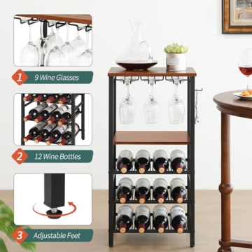 Yoobure Wine Rack Freestanding with Glass Holder and Rack