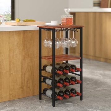 Yoobure Wine Rack Freestanding with Glass Holder and Rack