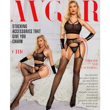 AVGAR Bodystocking Lingerie Sets for Women - 4 Piece Fishnet Lingerie Exotic Babydoll Bodysuit Party...